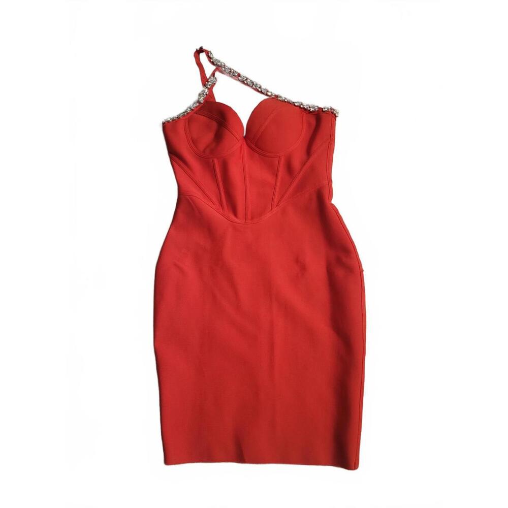 Red One Shoulder Dress with Embellished Strap